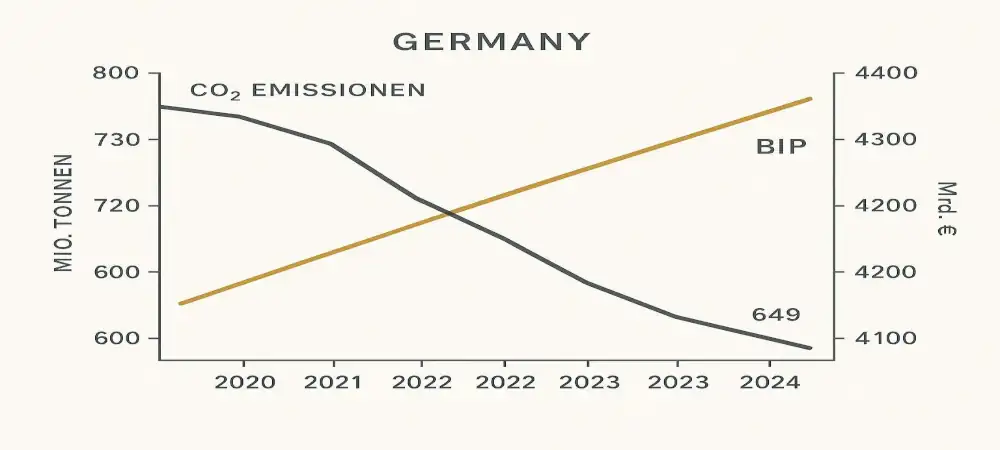BiP Deutschlands in Relation zu den CO2 Emssionen der letzten Jahre