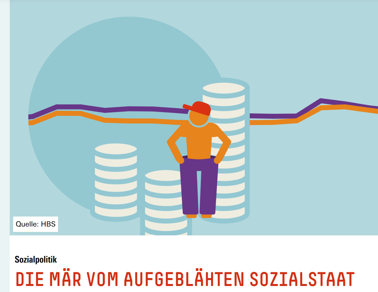 Karikatur eines Mannes, der auf einem aufgeblähten Ballon sitzt